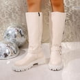thumbnail image 6 of Lovzfmll Boots for Women, Casual Buckle Metallic Motorcycle Boots, Chunky Heel Round Toe Knee High Boots, Comfy Fall Winter Shoes, 9.5, Beige, 6 of 9