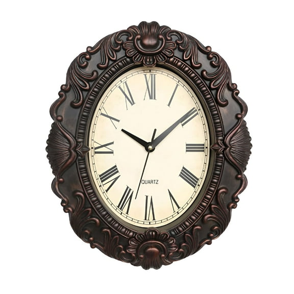 DESIGNICE 14'' Oval Retro Wall Clock,Decorative Clocks with Non-Ticking Movement for Kitchen,Living Room Decor - Black Gold
