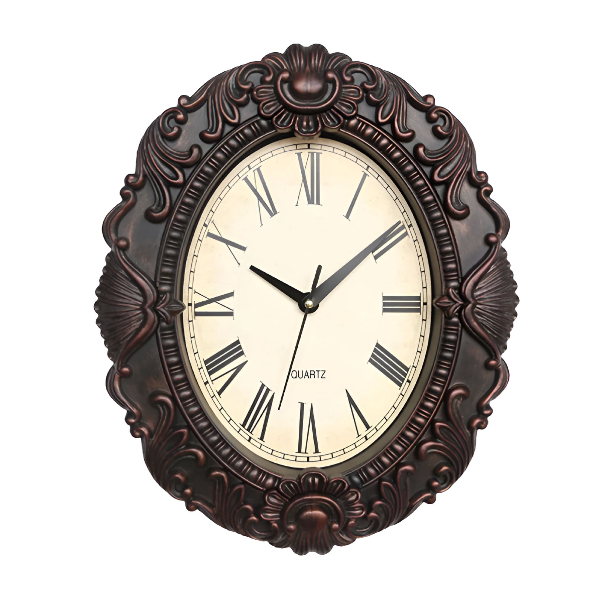 DESIGNICE 14'' Oval Retro Wall Clock,Decorative Clocks with Non-Ticking Movement for Kitchen,Living Room Decor - Black Gold
