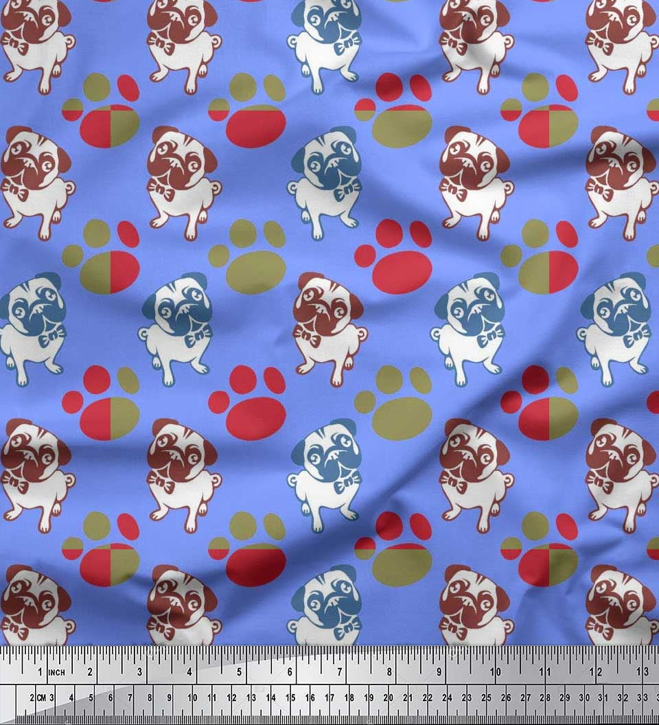 Soimoi Moss Fabric Paw & Pug Dog Print Fabric by Yard 42 Inch