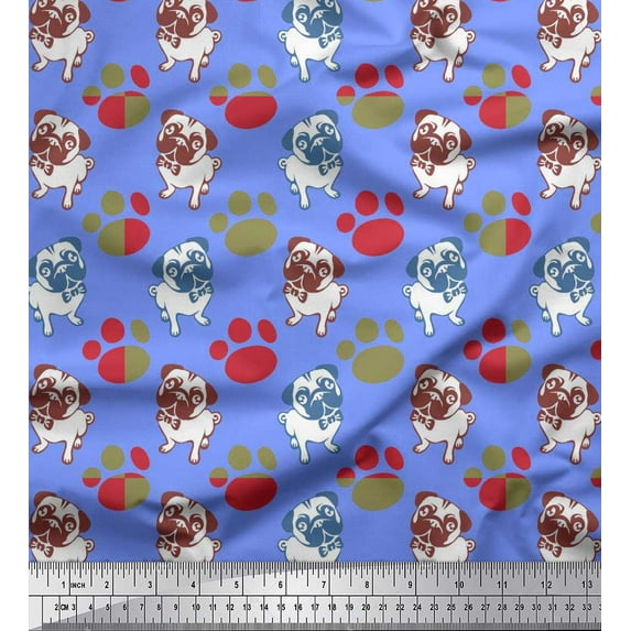 Soimoi Rayon Fabric Paw & Pug Dog Decor Fabric Printed Yard 42 Inch Wide
