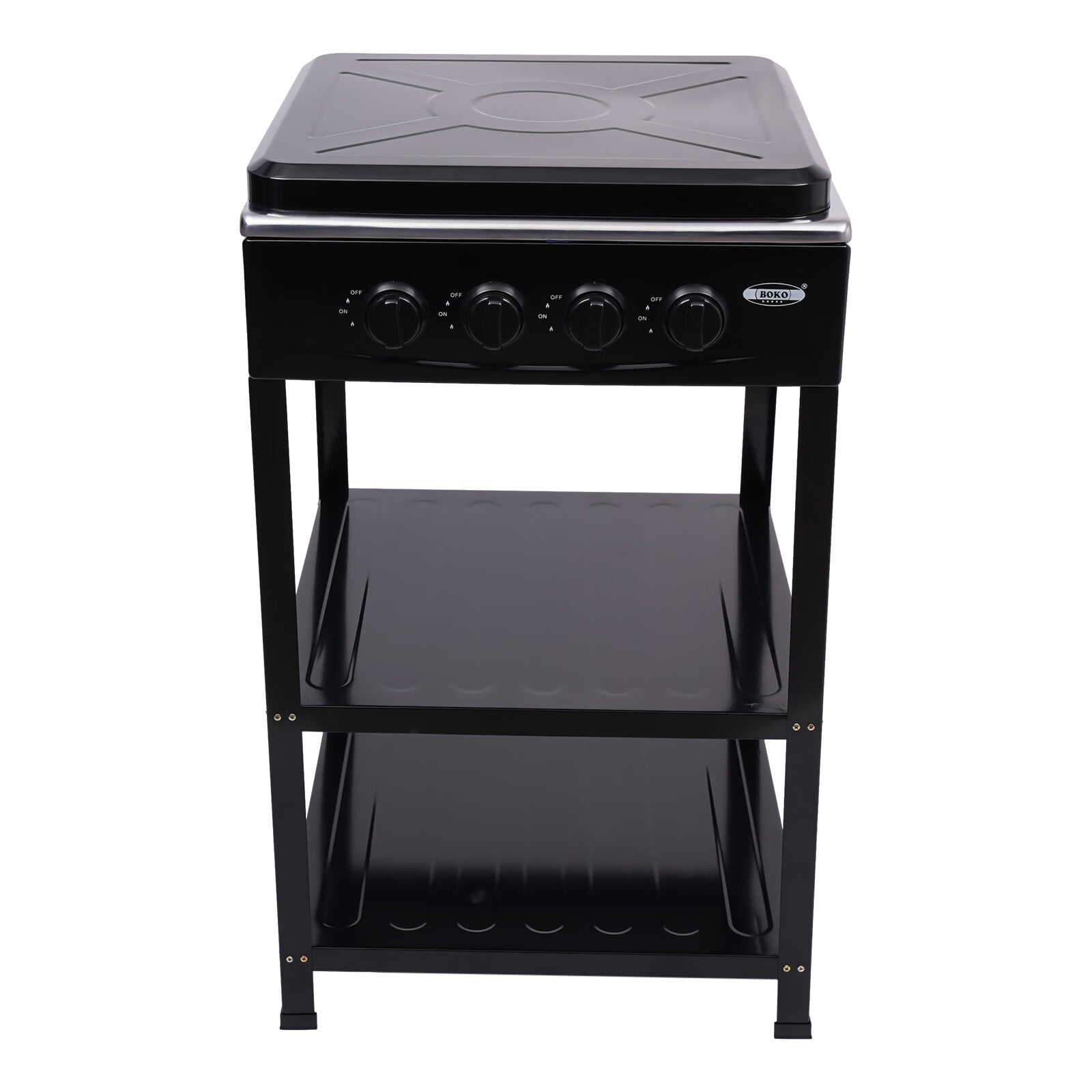 Aiqidi Portable Gas Stove 4 Burner with Support Leg Stand and Wind Blocking Cover Manual Ignition Camping Stove (Black)