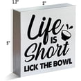 thumbnail image 3 of Zomyto 7x7 Inch Farmhouse Life Is Short Lick the Bowl Wooden Box Sign Bathroom Wood Block Tabletop Sign Decorative Desk Sign Kitchen Bathroom Décor, 3 of 8