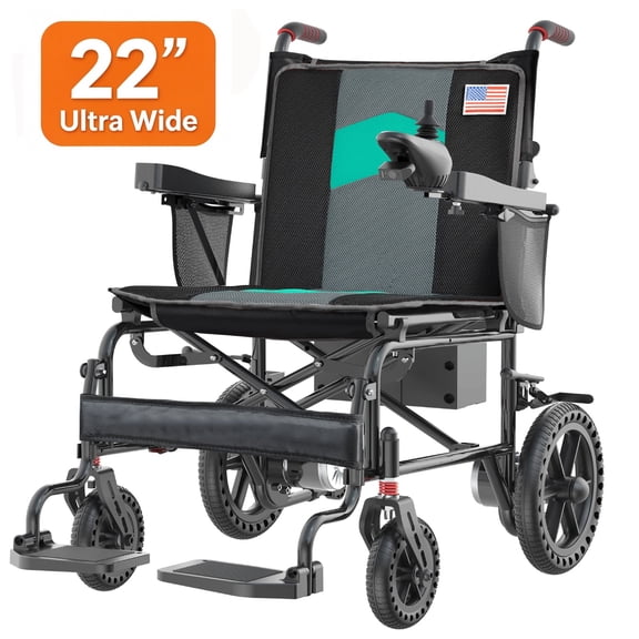 Specared 22'' Widest Seat Foldable Electric Wheelchair, 500W 15 Mile Range All Terrain Motorized Wheelchair, 350LB Support, Blue