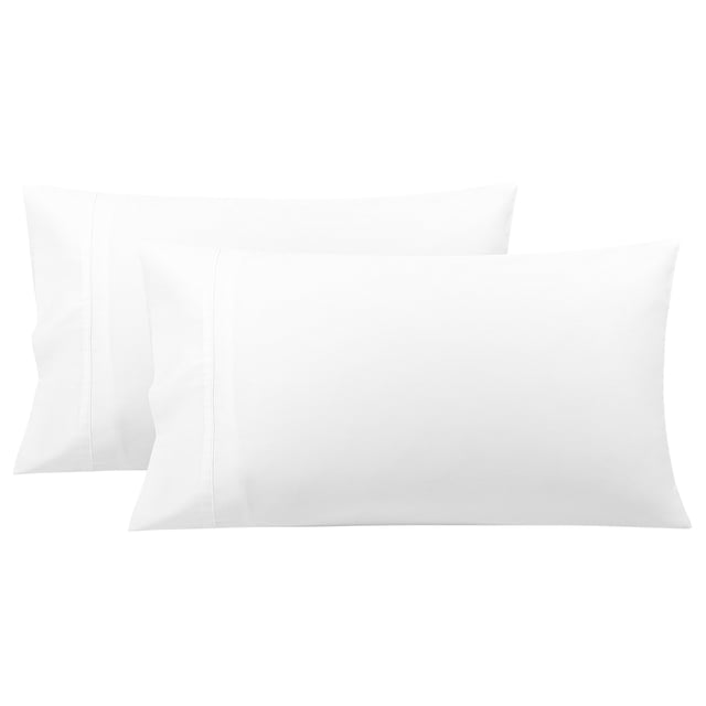 funda de almohada de algodón con cierre de sobre, juego de 2 suaves transpirables fundas almohadas sin cremallera para dormitorio hotel - blanco, 51x91cm juego de 2 fundas blancas tamaño king (51 x 91 cm) con cierre de sobre interno, vista frontal centrada de dos fundas apiladas, tejido liso de algodón 100% y costuras en el borde; ideal para cama y uso hotelero, a menudo usada como fundas de repuesto para viajes.