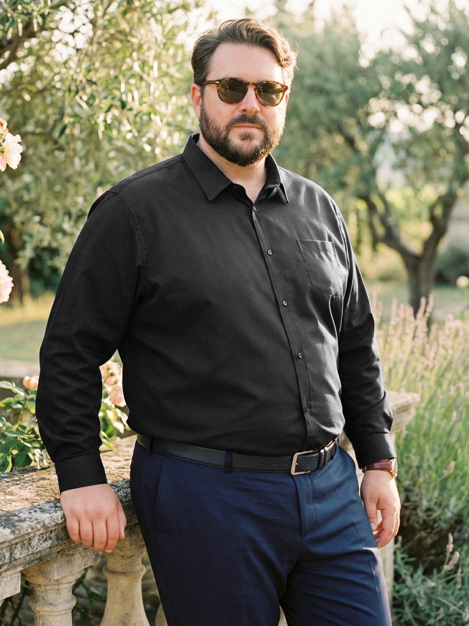 DARING DIVA Men's Big Tall Dress Shirts Long Sleeve Button Down Office Shirt 2XL Black