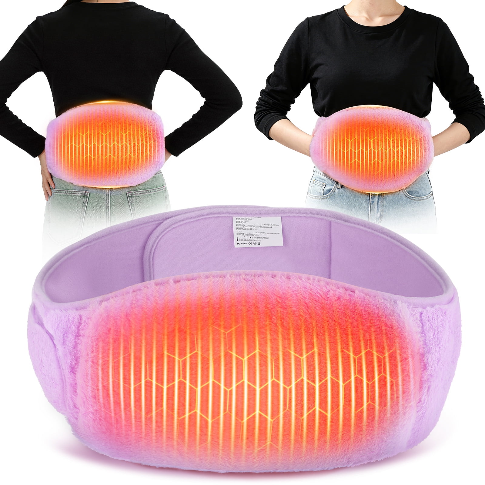 Electric Waist Heating Pad Period Heat Belt - Wearable Electric Warmer for Back and Belly, Soft Hand-Warmable Abdominal Wrap, Fast-Heating 3 Temp Settings, Purple (Power Bank Not Included)
