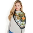 thumbnail image 3 of Women's Floral Paisley Satin Silk Scarf with Vibrant Prints and Elegant Square Design-Black, 3 of 6