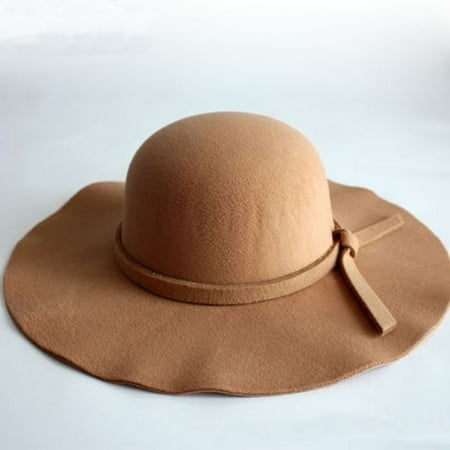 Hats Com Wool Hat Wide Brim Sun Hat Bowler Hats Ladies Women Wool Floppy Felt Fedora Hat Vintage Style Hat ()
