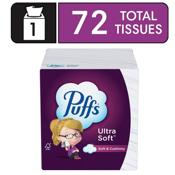 Puffs Ultra Soft Non-Lotion Facial Tissue, 1 Mega Cube Box, 72 Facial Tissues per Box