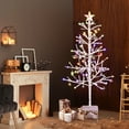 thumbnail image 2 of Ktaxon 4 FT Pre-Lit Snowy Fir Christmas Tree, Mini Xmas Tree Warm White LED, Four Colors, 8 Modes with Remote Control Indoor Tree Lights, White with Stars Top, 2 of 7