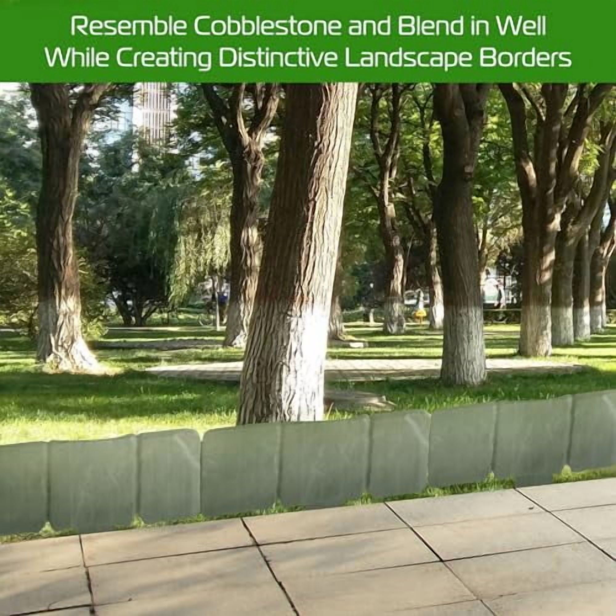 Garden Edging Border, 20 PCS Plastic Garden Landscape Cobbled Stone Effect, Plant Flower Bed Decorative, Plastic Lawn Edging, Garden Borders for Flower Bed, Garden Landscape Edging