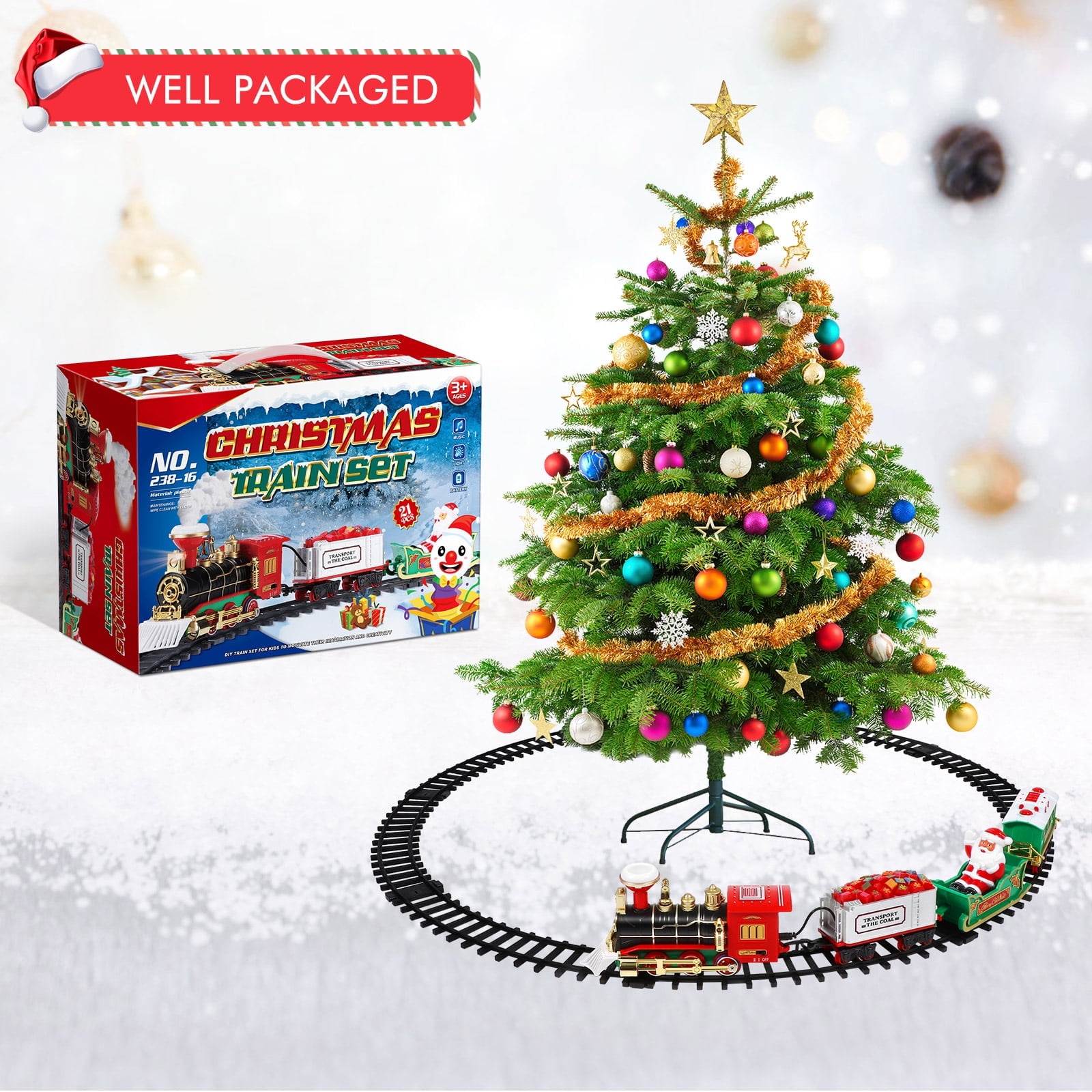 Yeahibaby-Train Set - Christmas Tree Train for Under The Tree Electric Train Toy Gift for Boys Girls