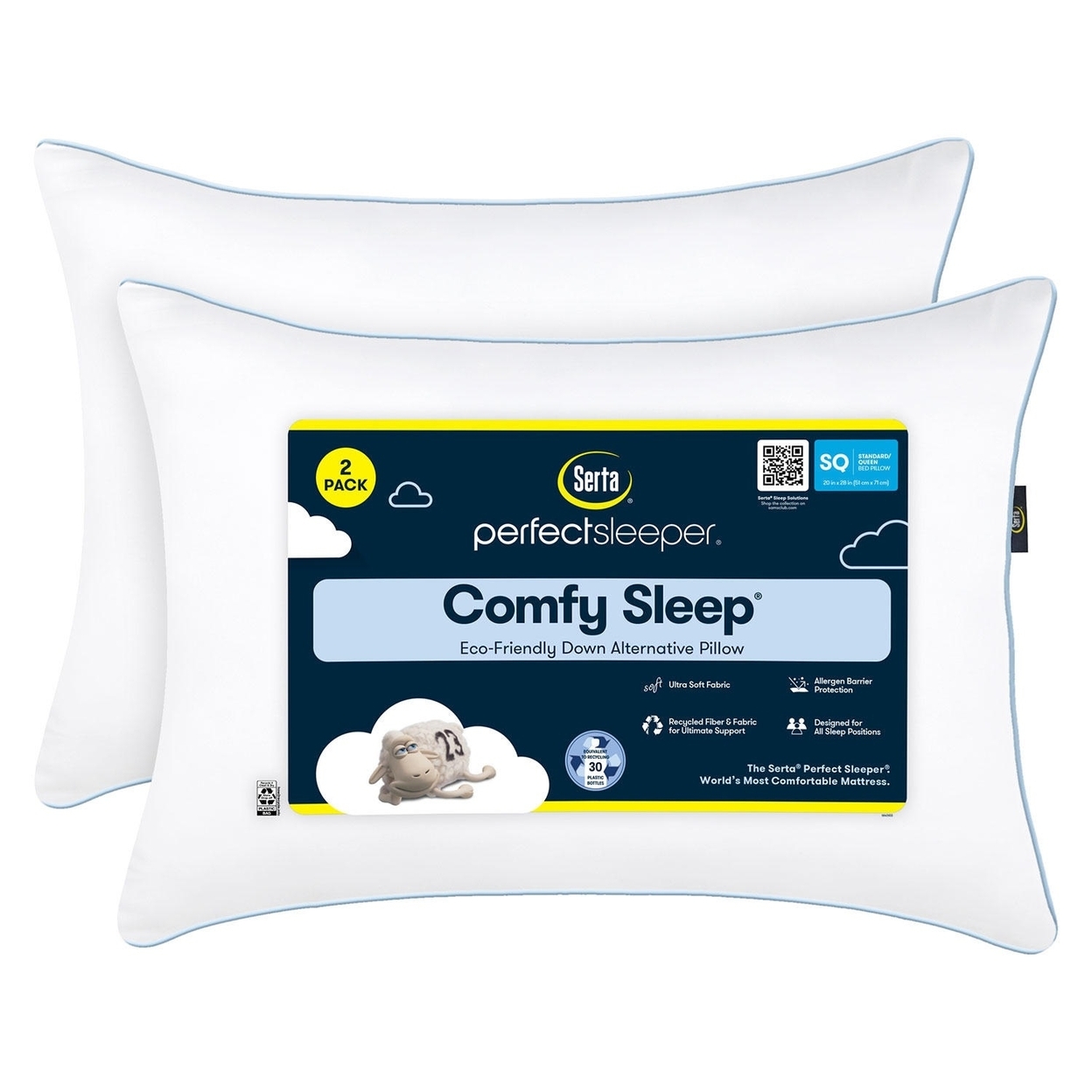 Serta Perfect Sleeper Comfy Sleep Eco-Friendly Bed Pillow, 2-Pack photo 1