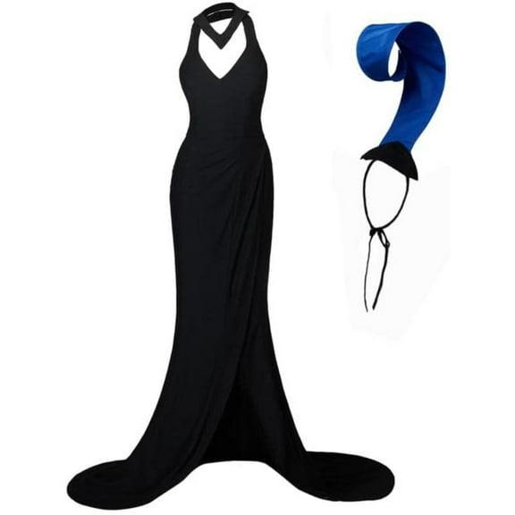 Women Halloween Masquerade Black Dress with Headgear