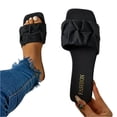 thumbnail image 2 of Wide Feet Sandals Women, Wide Width Sandals for Women, Going Out Shoes for Women, Womens Sandals Wide Width, Women's Pleated Square Toe Slide Sandals, Trendy Wedding & Summer Flat Sandals, Black 9, 2 of 8