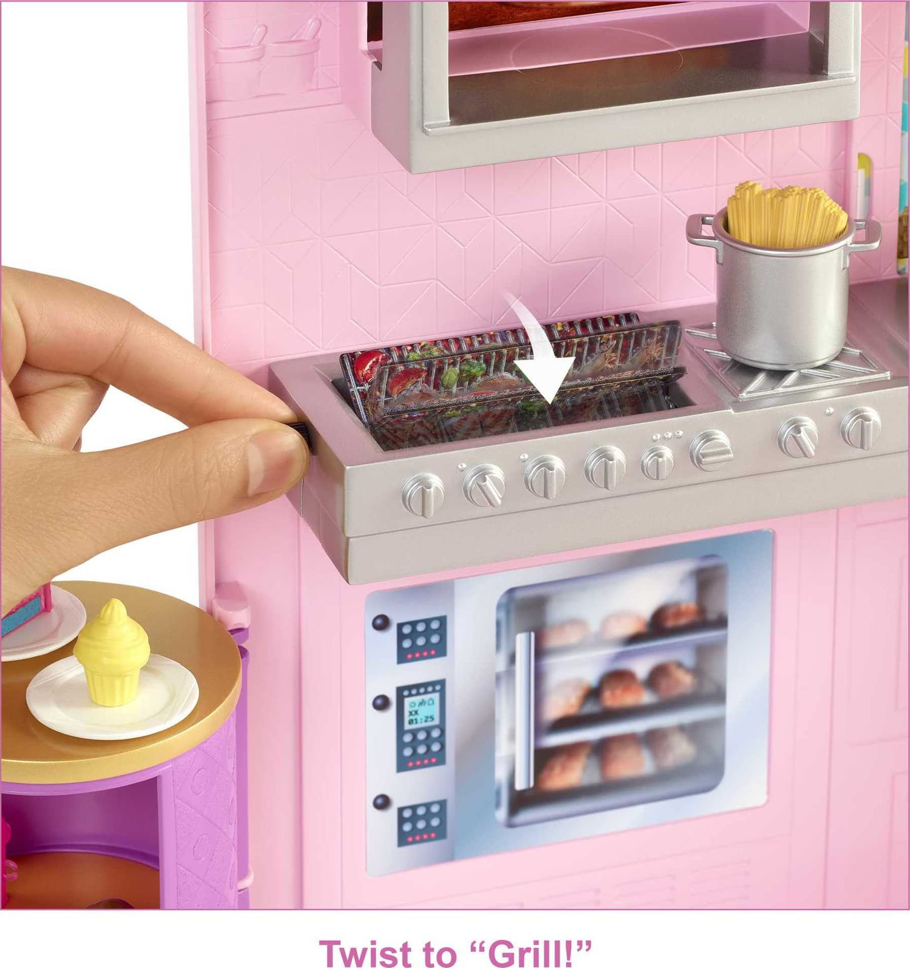  Barbie Cook 'n Grill Restaurant Playset with Barbie Doll, 30+  Pieces & 6 Play Areas Including Kitchen, Pizza Oven, Grill & Dining Booth,  For 3 to 7 Year Olds : Toys & Games