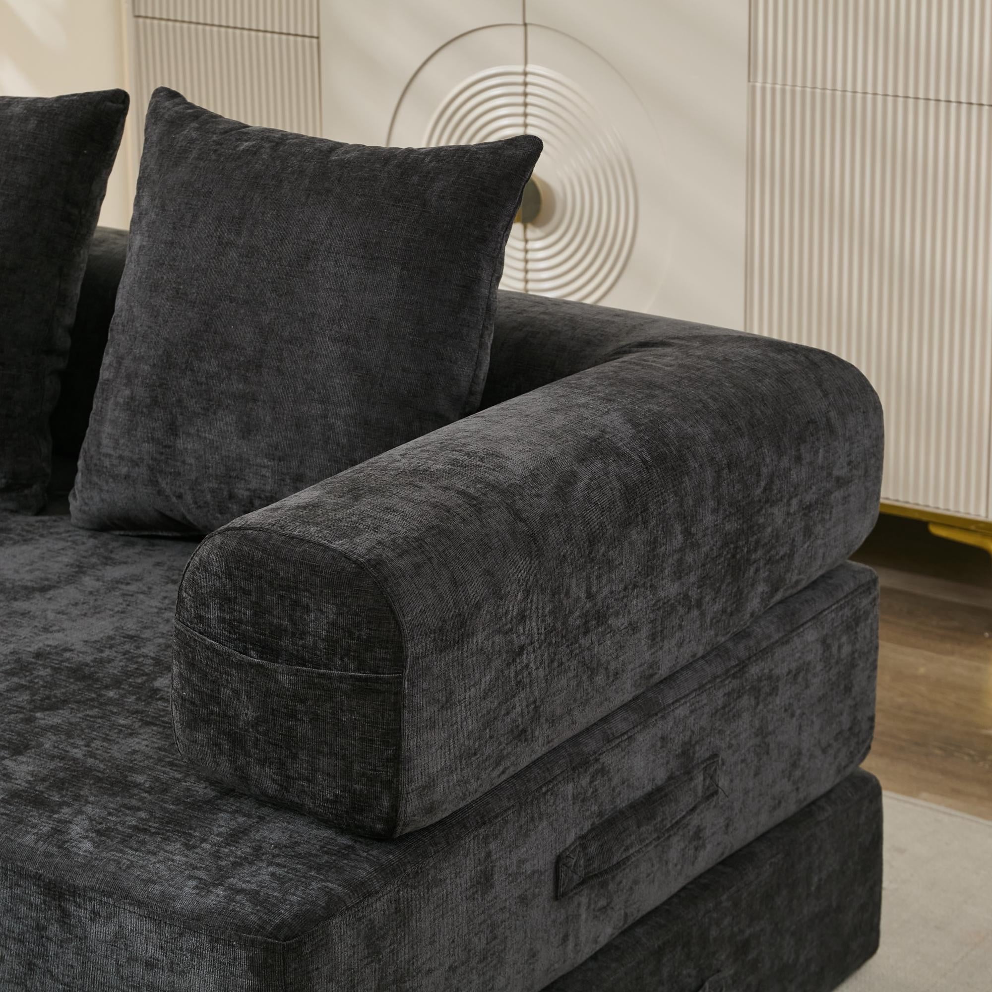 Aukfa Convertible Sleeper Sofa Bed King Floor Futon Couch for Living Room Bedroom, Chenille, Black