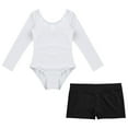 thumbnail image 4 of TiaoBug Kids Girls Ballet Dance Leotard Long Sleeve Gymnastics Bodysuit with Booty Shorts Set White&Black 3, 4 of 5