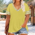 thumbnail image 7 of Lcziwo Plus Size Loose Fit Tops for Women Patchwork Sequin Short Sleeve V Neck Tees Going Out Casual Summer Shirts Yellow,XXXXXL, 7 of 7