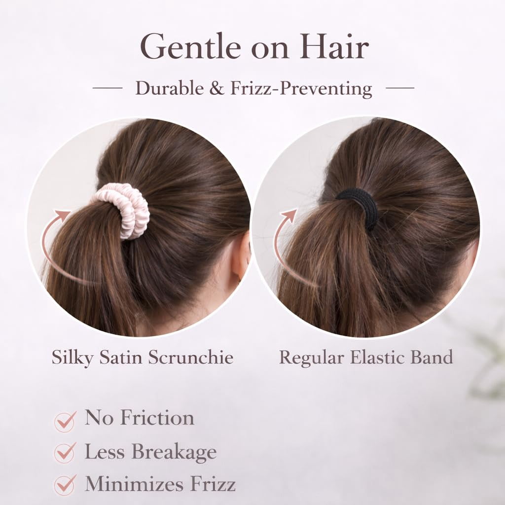 -Skinny Satin Scrunchies, Ultra Softer Than Silk Scrunchies Hair Ties, for Frizz & Breakage Prevention, Ideal Gifts for Women Basic