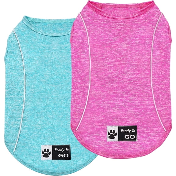 KYEESE 2 Pack Reflective Dog Shirt, Lightweight T-Shirt for Small Medium and Large Dogs, Lake Blue Rose Red, M