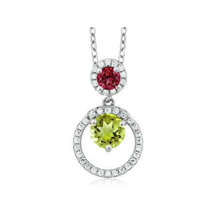 925 Silver Pendant Green Peridot and Set with Blazing Red Topaz from Swarovski