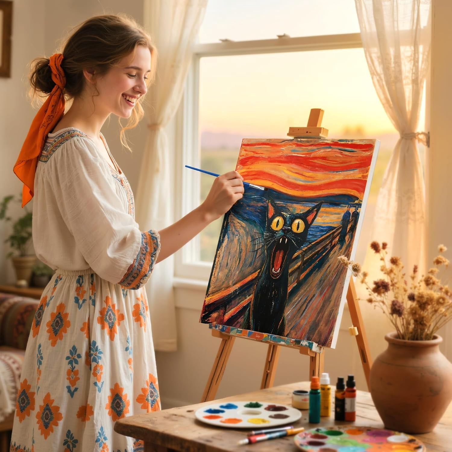 lamplig Abstract Paint by Numbers Kit - The Scream Cat Paint by Numbers - Animal Easy Painting by Numbers for Adults Without Frame Acrylic Oil Painting Drawing Craft Set for Beginners, 16x20 inch