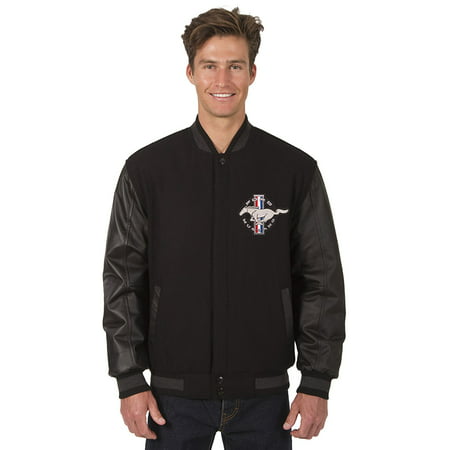 Mens Ford Mustang Wool & Leather Reversible Jacket with Embroidered