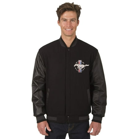 - Mens Ford Mustang Wool & Leather Reversible Jacket with Embroidered Emblem