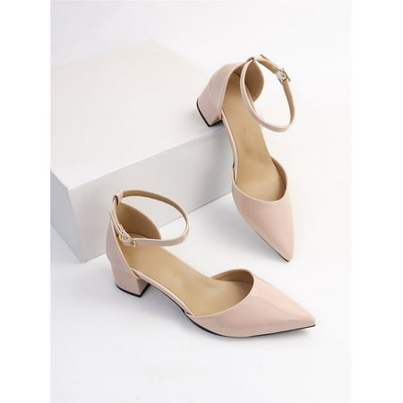 

Minimalist Point Toe Chunky Heeled Ankle Strap Pumps Women‘s Footwear
