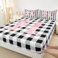 thumbnail image 3 of Manfei Ribbon Bowtie Letter Design Fitted Sheet Full,Abstract Plaid Pattern Bed Set,3pcs,1 Fitted Sheet and 2 Pillowcases, 3 of 6