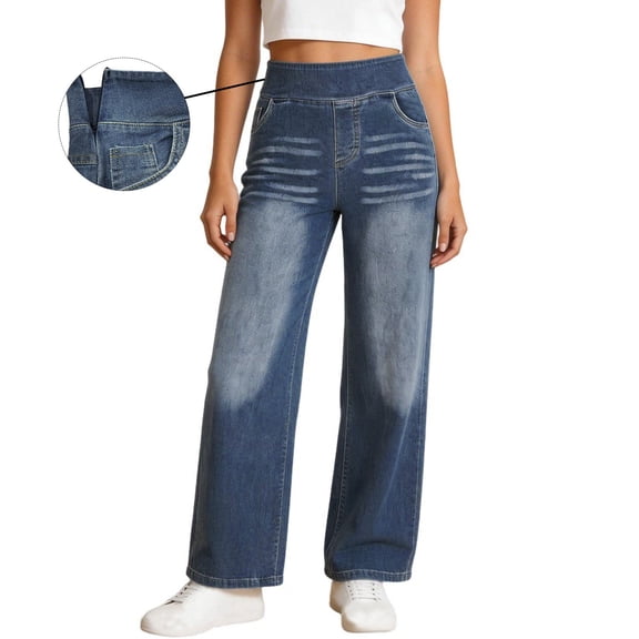 Jerdar Women's High Waist Wide Leg Jeans Side Zipper Straight Leg Denim Long Pants