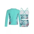 thumbnail image 2 of Alvivi Girls 3 Pcs Rash Guard Tankini Set Long Sleeve Swim Shirts Bikini Crop Top with Bottoms Suit Green Palm Leaf 14, 2 of 7