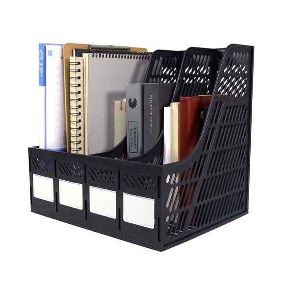 SAYEEC Black Plastic 4-Compartment Vertical Desk File Organizer, Magazine & Document Storage for Office Home
