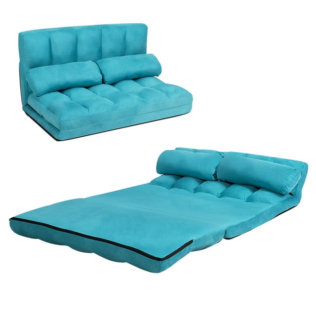 Patiojoy Adjustable Floor Sofa Foldable Lazy Sofa Bed with 2 Pillows Blue