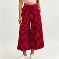 thumbnail image 2 of Women's Plaid Wide Leg Capri Pants High Waisted Elastic Waist Casual Cropped Pants with Pockets, 2 of 6