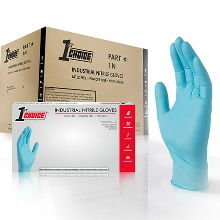 1st Choice Nitrile Latex-Free Industrial Disposable Gloves, Large, Blue, (Best Gloves For Acetone)