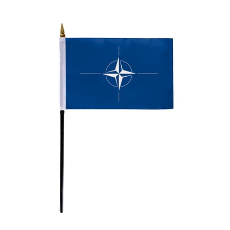 AGAS Small NATO North Atlantic Treaty Organization Atlantic Alliance Flag 4x6 inch - 11 inch Plastic Pole Polyester Fabric Stitched Edges NATO Hand Held Mini Small Stick Flags