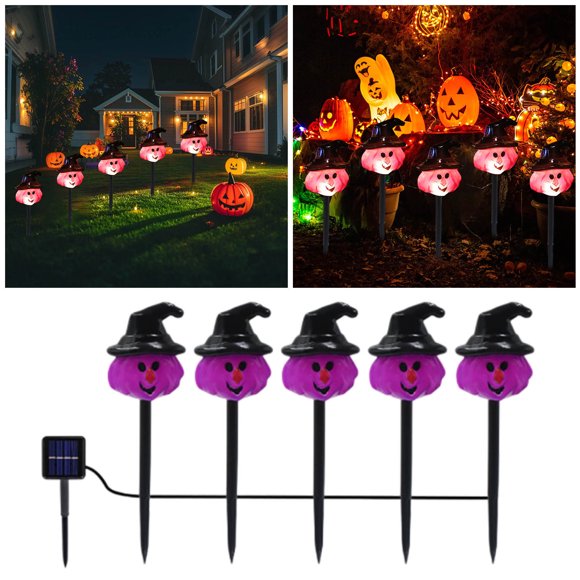 Halloween Witch Path Lights Set Of 5 Purple Light String Outdoor Halloween Decoration Cute Witch Walkway Lights For Garden Smart Desk Lamp with Clamp T8 Lamp Holder Ceiling Lights for Living Room