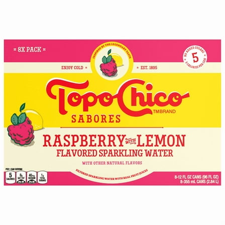 Topo Chico Sparkling Water, Raspberry with Lemon, 12 fl oz Cans, 8 Pack