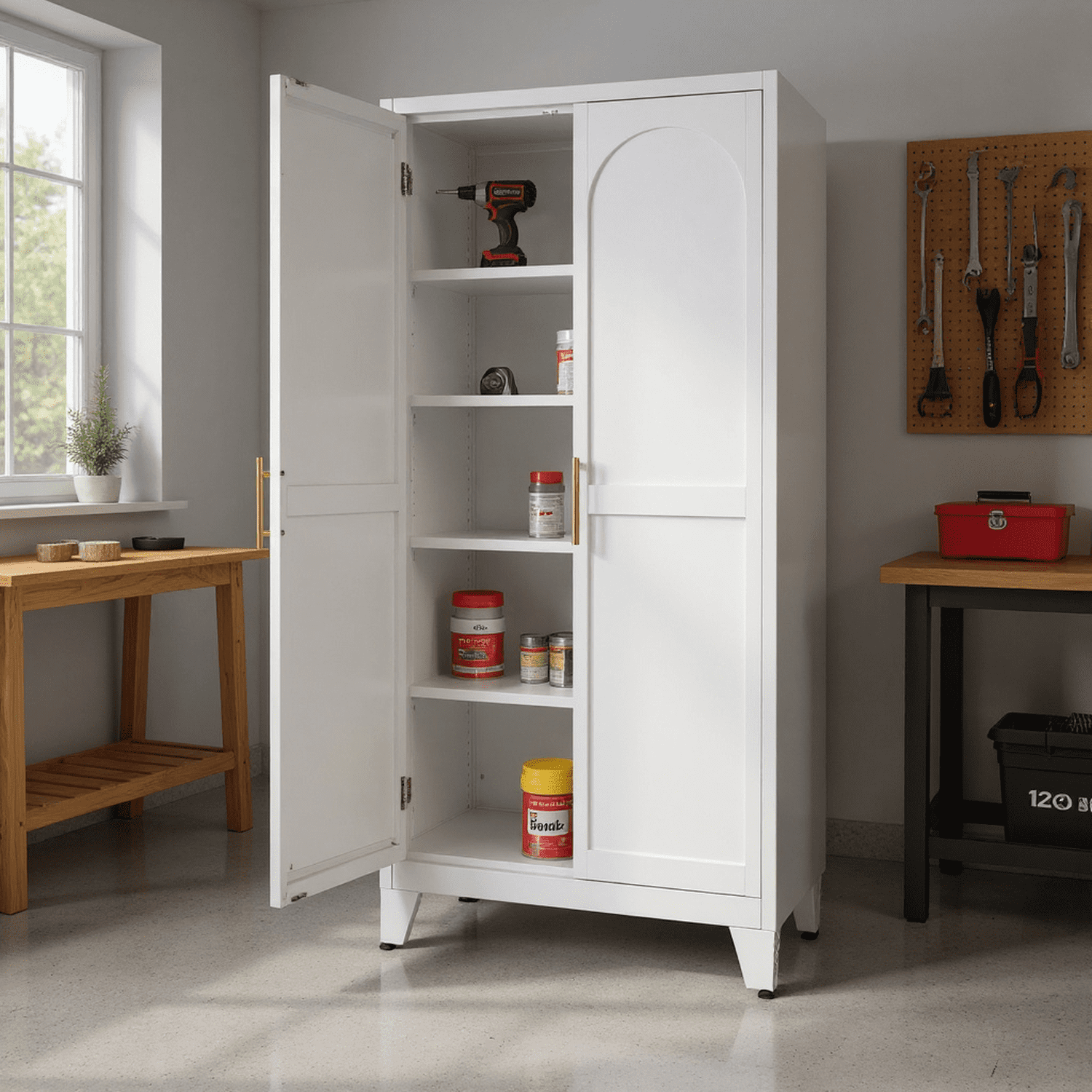 Homy Casa 71" Tall Garage Storage Cabinet with Adjustable Shelves, Heavy Duty Utility Organizer White