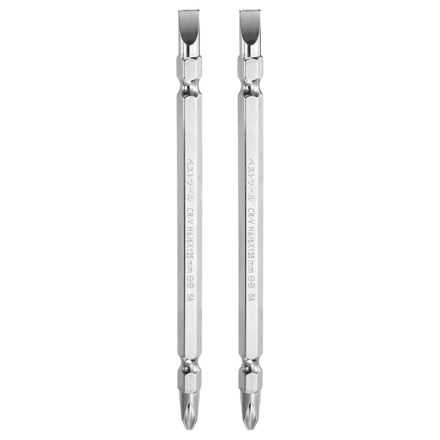 Uxcell 2pcs Punta de destornillador magnética de doble extremo 6mm PH2/SL6 5"/125mm 1/4" Shank Phillips cruzado ranurado plano