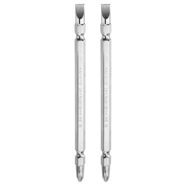 Uxcell 2pcs Punta de destornillador magnética de doble extremo 6mm PH2/SL6 5"/125mm 1/4" Shank Phillips cruzado ranurado plano