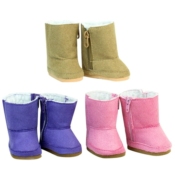 Sophia's 3-Pack of Faux Suede Zip Boots with Fur Lining - Pink, Purple and Tan - for 18" Dolls