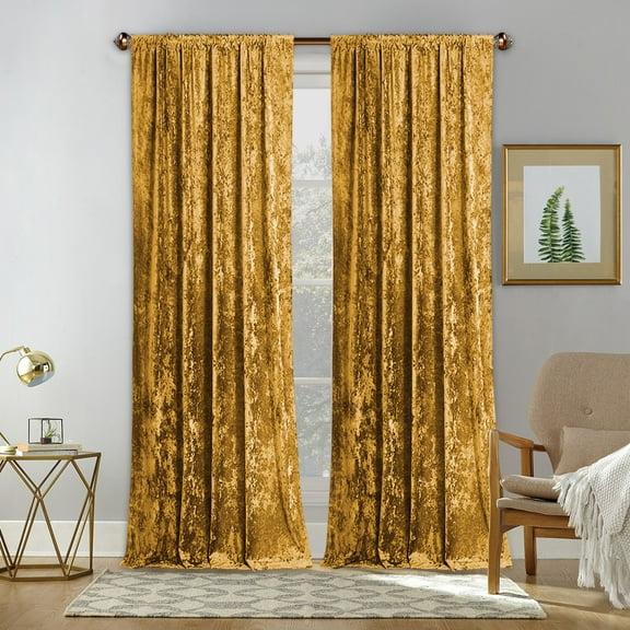 Lapalife Luxury Crushed Velvet Curtains 2 Panel Set, Room Darkening Velvet Rod Pocket Window Drapes for Living Room Bedroom, 55"x 88", Gold