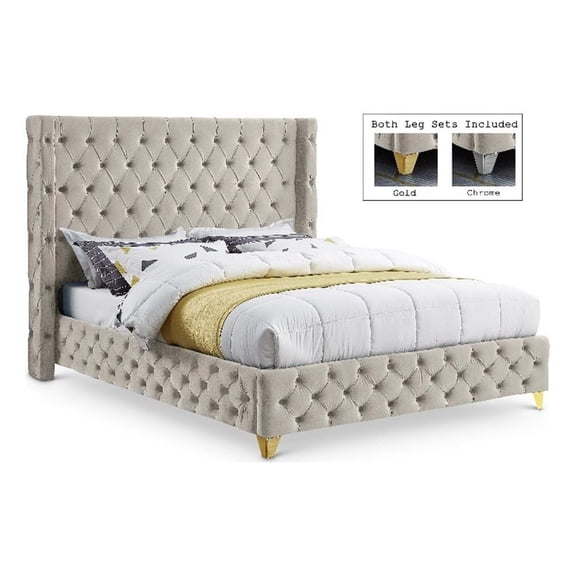 Meridian Furniture Savan Cream Velvet King Bed