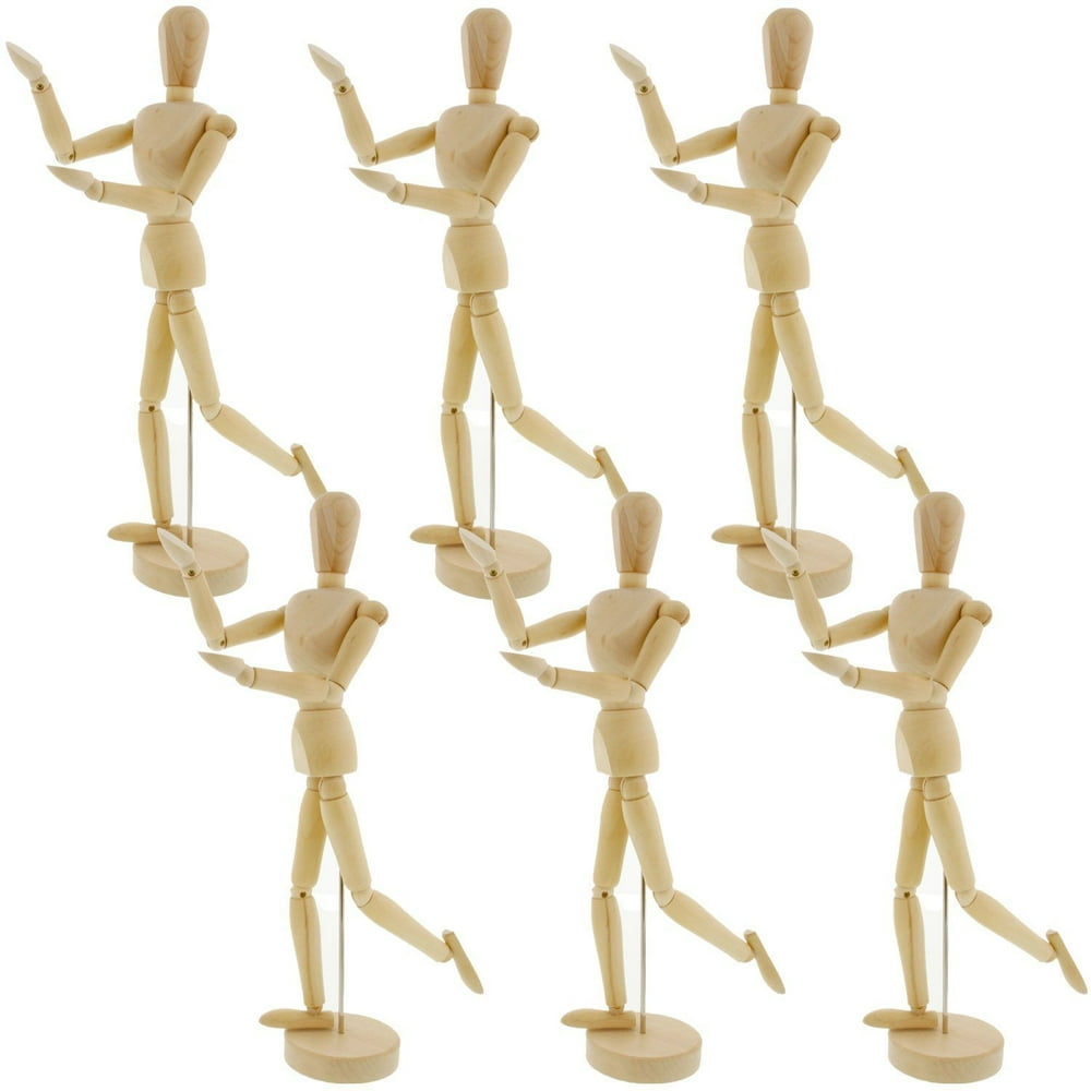 Pack of 6 Manikins US Art Supply® Wood 8" Artist Drawing Manikin
