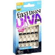 Broadway Fashion Diva Nail Kit, Short Length, French, Black Glitter, BGFD01