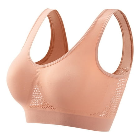 AQQW Women Bra Hollow Out Soft Breathable Solid Color Elastic Push Up Shockproof Sweat Absorption Anti-snagging Wireless Sports Yoga Jogging Bra Lady Underwear